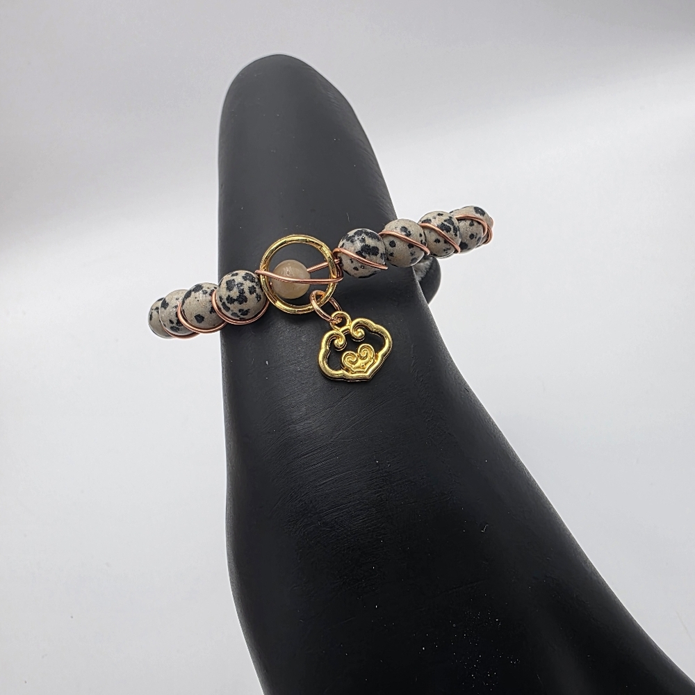 Dalmatian Jasper Beaded Bracelet with Gold Accent Charm - Picture 6 of 6